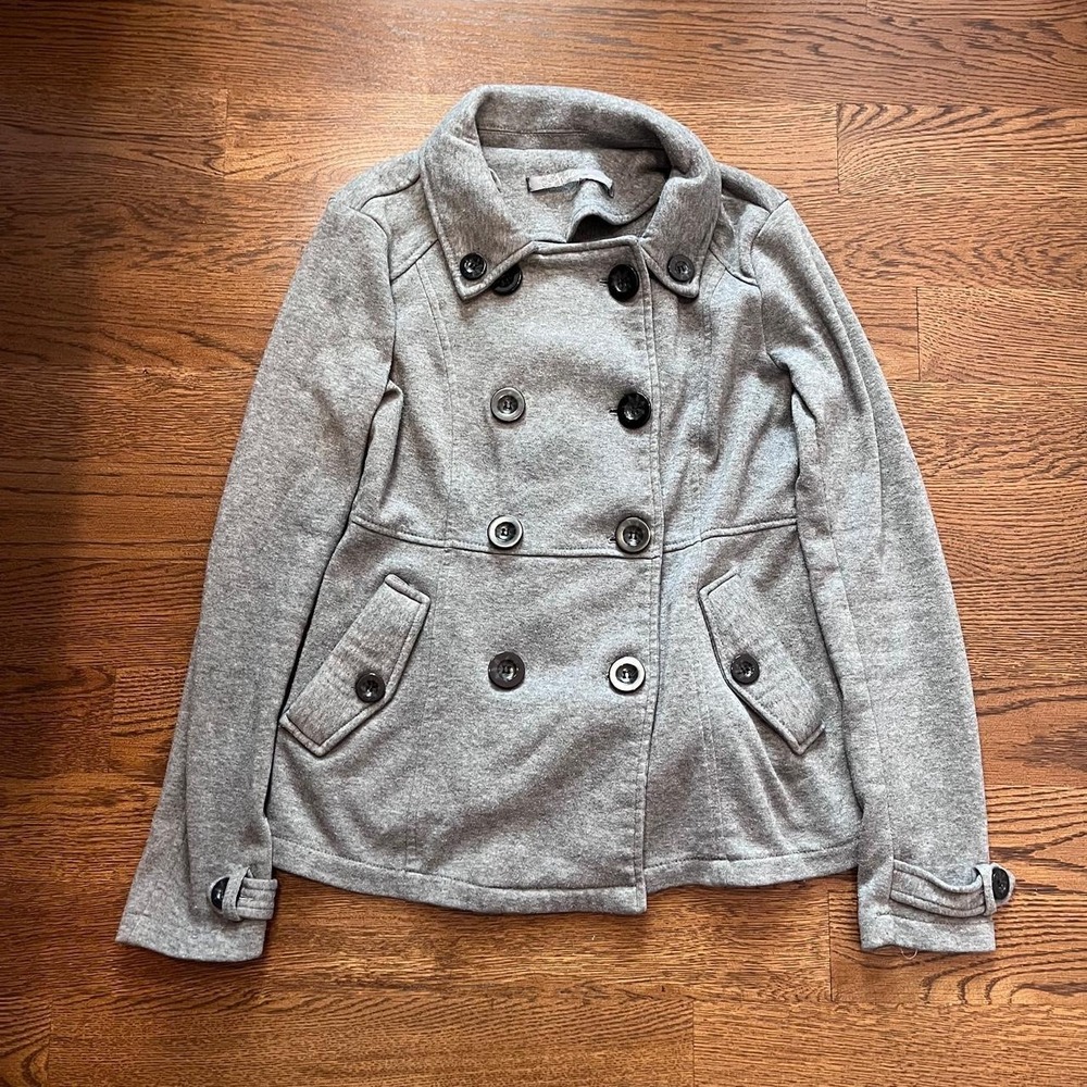 y2k vintage women's double‎ breasted gray button up pea coat medium